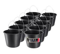 KADAX Plastic Bucket 12L, Large Builders Bucket with Metal Handle for Cleaning and Plastering, Black Construction Bucket for Cement, Paint (Set of 10)