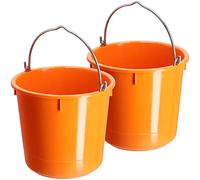 KADAX Plastic Bucket 12L, Large Orange Builders Bucket with Metal Handle, Construction Bucket for Transporting Heavy Materials (Set of 2)