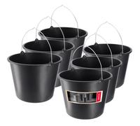 KADAX Plastic Bucket 16L, Large Builders Bucket with Metal Handle for Cleaning and Plastering, Black Construction Bucket for Cement, Paint (Set of 6)