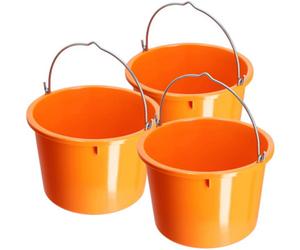 Kadax Plastic Bucket 20L, Large Orange Builders Bucket With Metal Handle (Orange, 3 Pieces)