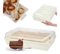 KADAX Plastic Cake Carrier, Transparent Container with Airtight Lid, Rectangular Storage Box with Handle and Locking Clips (44 x 30 cm, Cream)