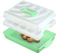 KADAX Plastic Cake Carrier, Transparent Container with Lid and Handle, Rectangular Storage Box with Board and Locking Clips (43.5 x 30 cm, Mint)