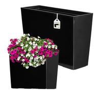 KADAX Plastic Flower Box, 18.5 x 55.7 cm, 5 Colours, Flower Pot with Watering Straps, Balcony Box with Insert, Planter s, Flower Pot (Rectangular, Glossy, Black), Black,green, Rechteckig, Glänzend