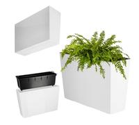 Kadax Plastic Flower Box, 18.5 X 55.7 Cm, Flower Pot With Watering Straps, Balcony Box With Insert (White, Rectangular, Glossy)