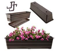 Kadax Plastic Flower Box, Balcony Pot, Weather-Resistant Plant Box, Flower Pot, Railing Box (60 Cm, Brown, 2 Handles)