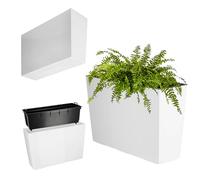 KADAX Plastic Flower Pot, 18.5 x 55.5 cm, 5 Colours, Flower Pot with Irrigation Tapes, Balcony Planter with Insert, Outdoor, White, Rectangular, Brilliant