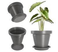 KADAX Plastic Flower Pot, 4 Colours, Plant Pot with Saucer, Plant Pots, Carved Pattern Plant Pots, Plastic Flower Pots, Round Flower Pots(Diameter 55cm, Anthracite)