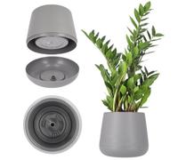 Kadax Plastic Flower Pot Diameter 13-23 Cm, 4 Colours, Oval Pot With Saucer Set, Plant Pot, Planter (Diameter 23 Cm, Grey)