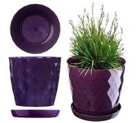 Kadax Plastic Flower Pot, Durable Plant Pot With Saucer For Houseplants (12 Cm, Purple)