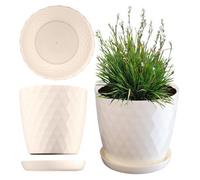 Kadax Plastic Flower Pot, Durable Plant Pot With Saucer For Houseplants (30 Cm, Cream)