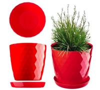 Kadax Plastic Flower Pot, Durable Plant Pot With Saucer For Houseplants (30 Cm, Red)