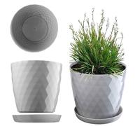 KADAX Plastic Flower Pot, Durable Plant Pot with Saucer for Houseplants, Decorative Planter in Several Colours for Indoor Use (Grey, 25 cm)