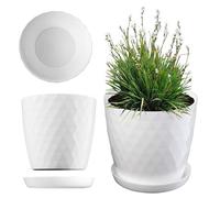 KADAX Plastic Flower Pot, Durable Plant Pot with Saucer for Houseplants, Decorative Planter in Several Colours for Indoor Use (White, 12 cm)