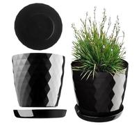 KADAX Plastic Flower Pot, Durable Plant Pot with Saucer for Houseplants, Decorative Planter in Several Colours for Indoor Use (Black, 18 cm)