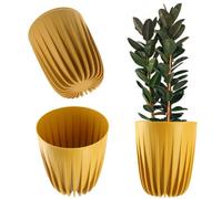 Kadax Plastic Flower Pot, Plant Pot With Geometric Modern Pattern, Round Flower Pot With Insert (Diameter 30 Cm, Dark Yellow)