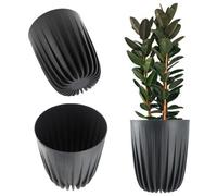 Kadax Plastic Flower Pot, Plant Pot With Geometric Modern Pattern, Round Flower Pot With Insert (Diameter 30 Cm, Anthracite)