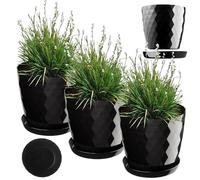 KADAX Plastic Flower Pot, Set of 3, Durable Plant Pot with Saucer, Decorative Planter in Several Colours for Indoor Use (Black, 25 cm)