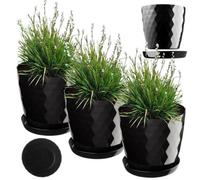Kadax Plastic Flower Pot, Set Of 3, Durable Plant Pot With Saucer, Decorative Planter (Set Of 3, 20 Cm, Black)