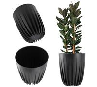 KADAX Plastic Flower Pot with Natural Materials, Modern Large Plant Pots, Plant Pot with Geometric Pattern, Round Flower Pot with Insert, Natural Flower Pot, Raised Planter (Diameter 25 cm, Black)
