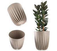 KADAX Plastic Flower Pot with Natural Materials, Modern Plant Pots, Plant Pot with Geometric Pattern, Round Flower Pot with Insert, Natural Flower Pot, Raised Planter (Diameter 30 cm, Latte)
