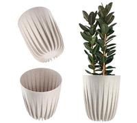 KADAX Plastic Flower Pot with Natural Materials, Modern Plant Pots, Plant Pot with Geometric Pattern, Round Flower Pot with Insert, Outdoor Natural Flower Pot, High Planter (Diameter 30 cm, White)