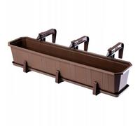 Kadax Plastic Window Box, Rectangular Outdoor Planter With Saucer And Brackets For Balcony (17 X 80 Cm, Brown, 3 Handles)