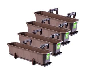 Kadax Plastic Window Box, Rectangular Outdoor Planter With Saucer And Brackets For Balcony Railings (Set Of 4: 60 Cm, Brown)
