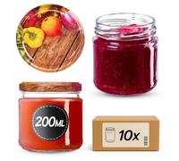 KADAX Preserving Jars, 200 ml, Set of 10, Rustic with Patterned Lids, Food Storage Jars with Twist-Off Lid, Airtight & Dishwasher Safe, Thick-Walled Glass