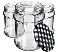 KADAX Preserving Jars 500ml, Storage Jars with Screw Lids, Preserving Jars, Jam Jars, Storage Jars, Round Jars (Black Checked/Pack of 16)