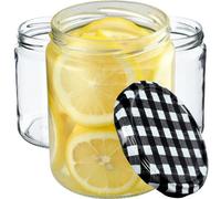 Kadax Preserving Jars 540 Ml, Preserving Jars For Screw Lids, Jam Jar, Storage Jar, Preserving Jar (Black Checkered, Pack Of 48)