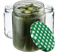 Kadax Preserving Jars 540 Ml, Preserving Jars For Screw Lids, Jam Jar, Storage Jar, Preserving Jar (Green Checkered, Pack Of 48)