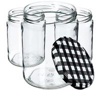 KADAX Preserving Jars 540 ml, Preserving Jars for Screw Lids, Jam Jar, Storage Jar, Preserving Jar, Round Jars (Black Checked / Pack of 8)