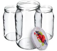 KADAX Preserving Jars 900 ml, Set of 8, Patterned, Glass, Shatterproof, Dishwasher Safe, Round, Screw Top, Jars, Preserves, Fruits, Vegetables, Dry Foods