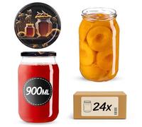 KADAX Preserving Jars 900 ml with fi82 mm Screw Lid, Large Jars with Twist Off Lid, Preserving Jars for Cucumbers, Preserving Jars, Preserving Jars (Honey, Pack of 24)