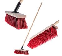 Kadax Push Broom With Wooden Handle, Wide Head And Long Stiff Bristles, Outdoor Broom For Sweeping Driveways (40 Cm, Red)