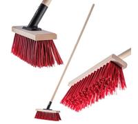 Kadax Push Broom With Wooden Handle, Wide Head And Long Stiff Bristles, Outdoor Broom For Sweeping Driveways (30 Cm, Red)