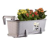 KADAX Rattan-like Planter, Plastic Hanging Box with Brackets, Drainage Holes and Saucer, Rectangular Long Plant Pot for Balcony, Railing (60 cm, Caramel)