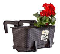 KADAX Rattan-like Planter, Plastic Hanging Box with Brackets, Drainage Holes and Saucer, Rectangular Long Plant Pot for Balcony, Railing (40 cm, Brown)