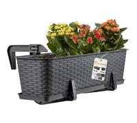 KADAX Rattan-like Planter, Plastic Hanging Box with Brackets, Drainage Holes and Saucer, Rectangular Long Plant Pot for Balcony, Railing (60 cm, Anthracite)