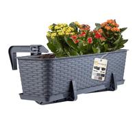 KADAX Rattan-like Planter, Plastic Hanging Box with Brackets, Drainage Holes and Saucer, Rectangular Long Plant Pot for Balcony, Railing (60 cm, Graphite)