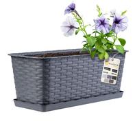 KADAX Rattan-like Planter, Plastic Long Box with Drainage Holes and Saucer, Rectangular Outdoor Plant Pot for Balcony, Railing, Windowsill (40 cm, Graphite)
