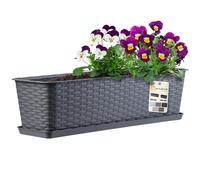 KADAX Rattan-like Planter, Plastic Long Box with Drainage Holes and Saucer, Rectangular Outdoor Plant Pot for Balcony, Railing, Windowsill (60 cm, Graphite)