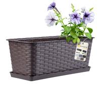 KADAX Rattan-like Planter, Plastic Long Box with Drainage Holes and Saucer, Rectangular Outdoor Plant Pot for Balcony, Railing, Windowsill (40 cm, Brown)
