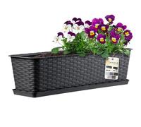 KADAX Rattan-like Planter, Plastic Long Box with Drainage Holes and Saucer, Rectangular Outdoor Plant Pot for Balcony, Railing, Windowsill (60 cm, Anthracite)