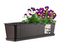 KADAX Rattan-like Planter, Plastic Long Box with Drainage Holes and Saucer, Rectangular Outdoor Plant Pot for Balcony, Railing, Windowsill (60 cm, Brown)
