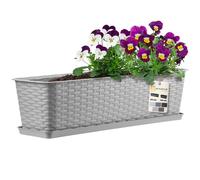 KADAX Rattan-like Planter, Plastic Long Box with Drainage Holes and Saucer, Rectangular Outdoor Plant Pot for Balcony, Railing, Windowsill (60 cm, Light Grey)