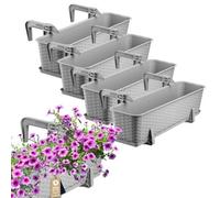 Kadax Rattan Window Box, Rectangular Outdoor Planter With Saucer And Brackets For Balcony Railings (Set Of 4: 60 Cm, Light Grey)