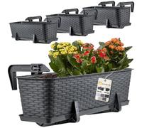 KADAX Rattan Window Box, Rectangular Outdoor Planter with Saucer and Brackets for Balcony Railings (Set of 4: 60 cm, Anthracite)