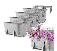 Kadax Rattan Window Box, Rectangular Outdoor Planter With Saucer And Brackets For Balcony Railings (Set Of 4: 40 Cm, Light Grey)