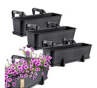 Kadax Rattan Window Box, Rectangular Outdoor Planter With Saucer And Brackets For Balcony Railings (Set Of 3: 60 Cm, Anthracite)
